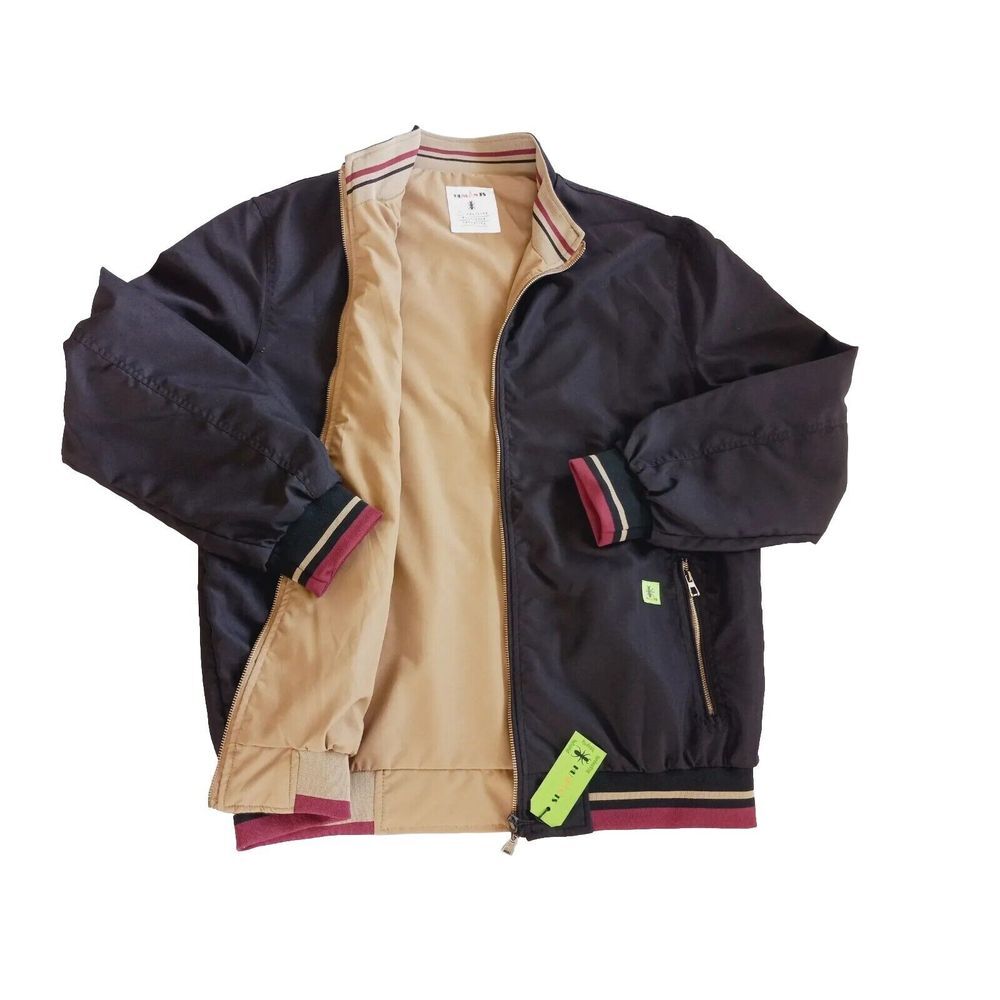 Humants Men's Large Full Zip Double Sided Reversible Boomer Jacket Black/Brown
